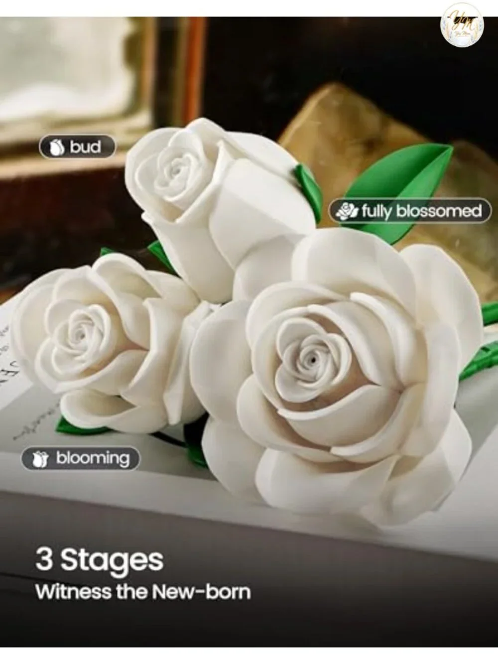 White Rose Bouquet Building Set, 12Pcs Wedding Flower Botanical Collection for